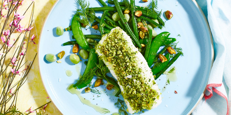 Kabeljauw met amandel-kruidentopping