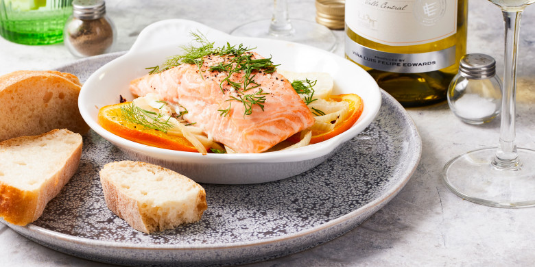 Zalmfilet met sinaasappel en venkel