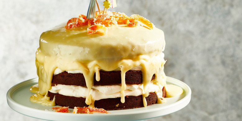 Chocolade-kwarktaart met chocoladedrip 