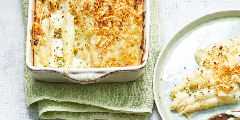 Gegratineerde witte asperges