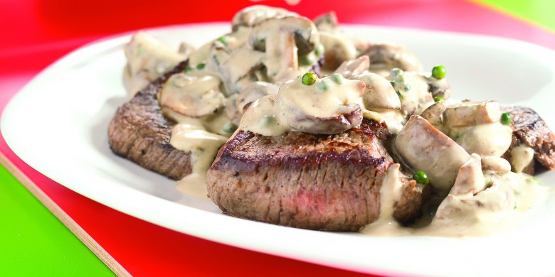 Biefstuk met champignon-pepersaus