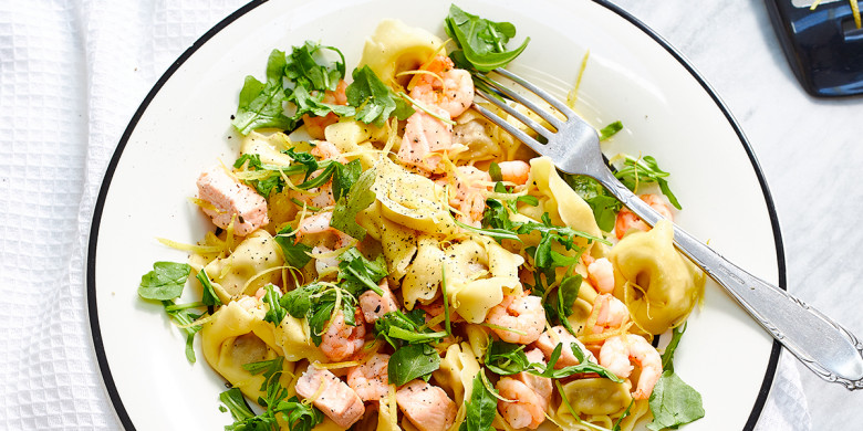 Tortellini met zalm en garnalen 