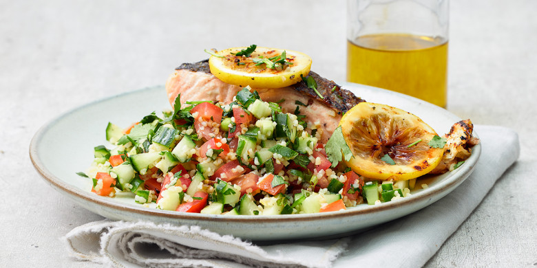 Tabouleh met gegrilde citroenzalm