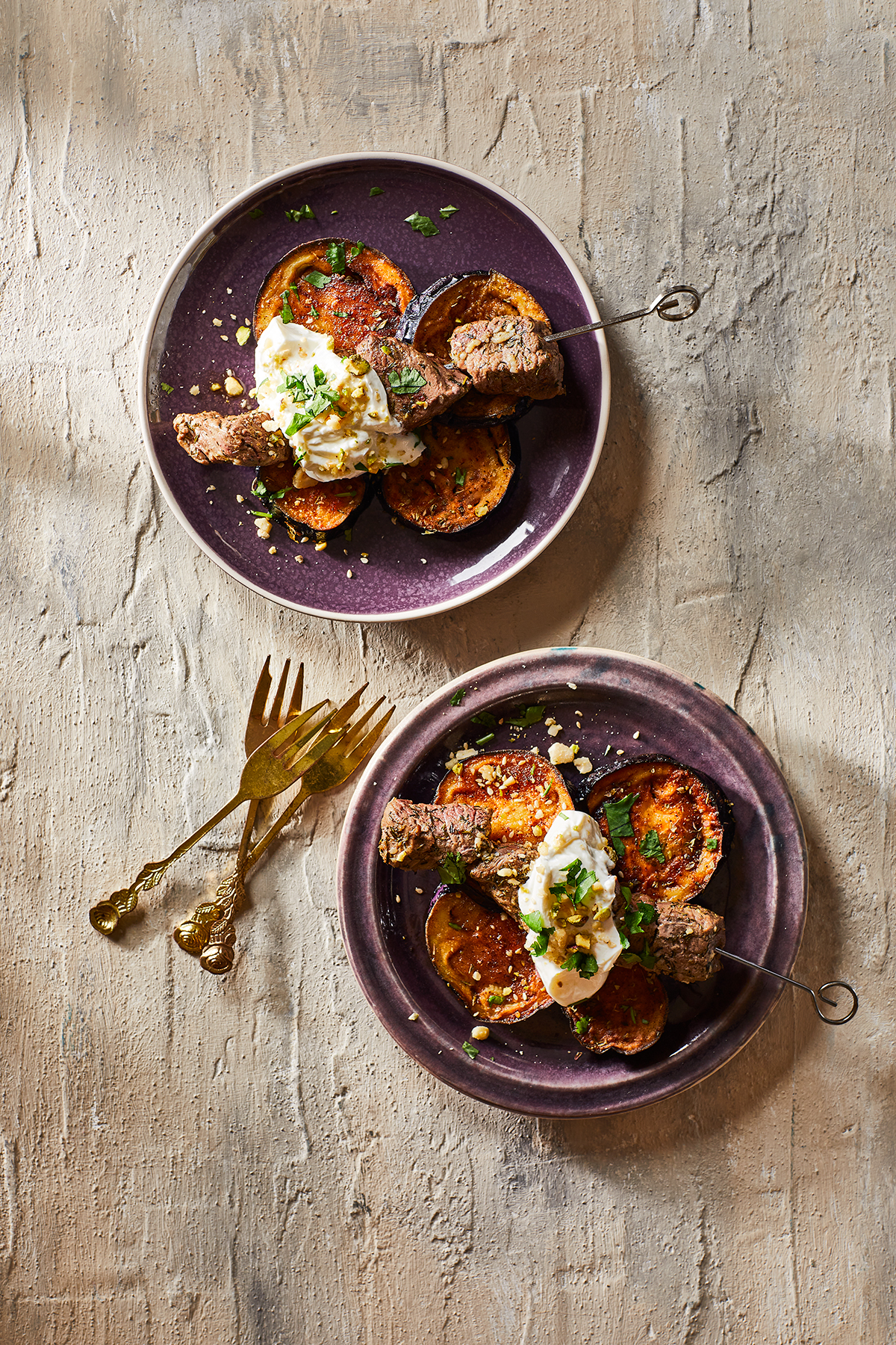 Kebab en gefrituurde aubergine