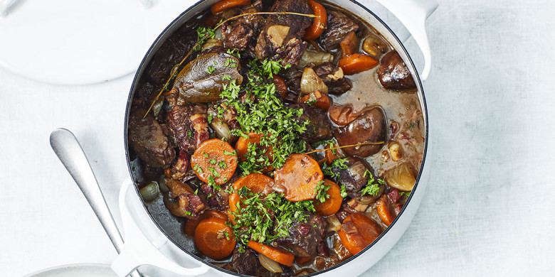 Boeuf Bourguignon met kastanjechampignons