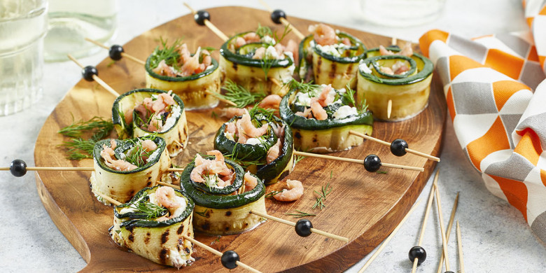 Courgetterolletjes met mascarpone en garnalen