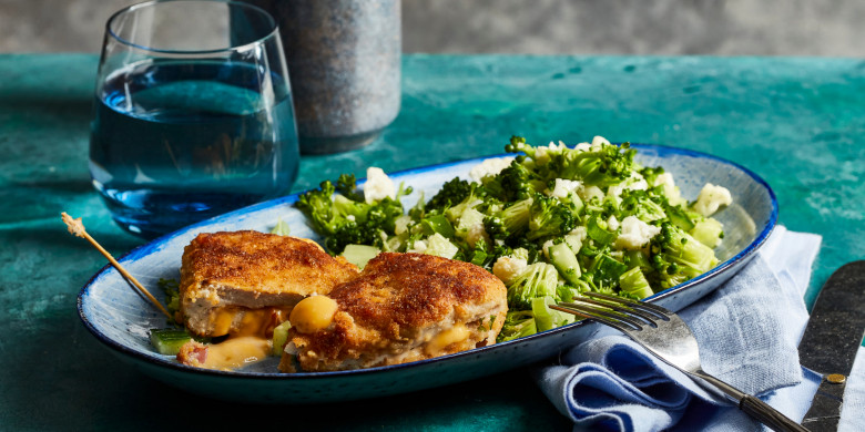 Cordon bleu met gerookte ham, cheddar en groenten-tabouleh