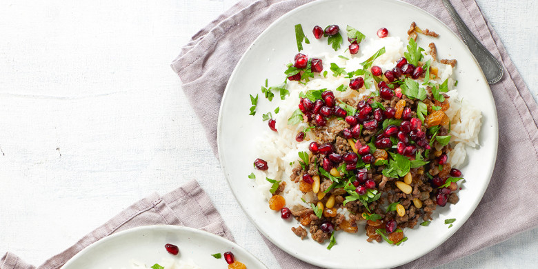 Libanese rijstschotel met granaatappel