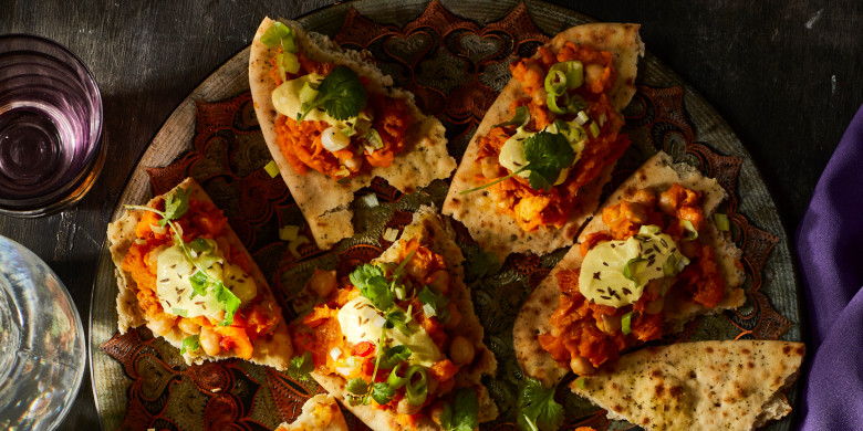 Chaat met zoete aardappel en kikkererwten