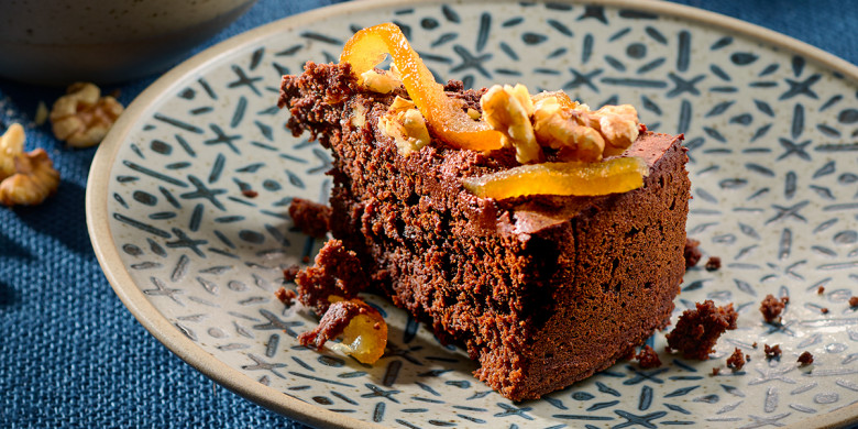 Chocoladetaart met sinaasappel en walnoten