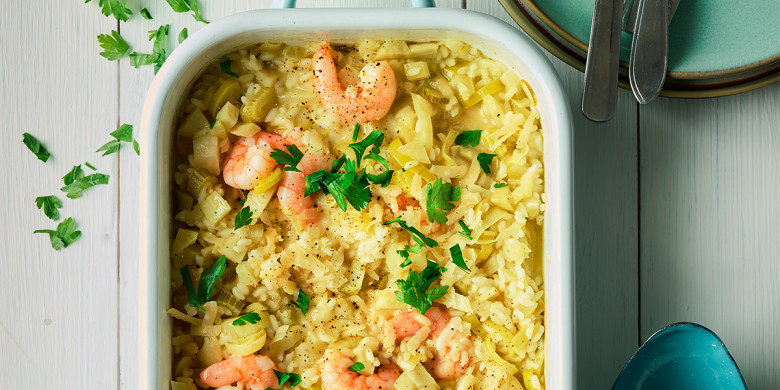 Ovenrisotto met venkel en garnalen