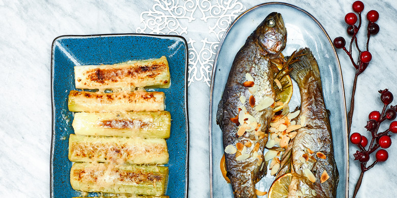 Geroosterde forel met amandelen en preigratin