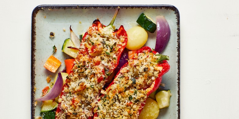 Gevulde paprika’s met geroosterde groente