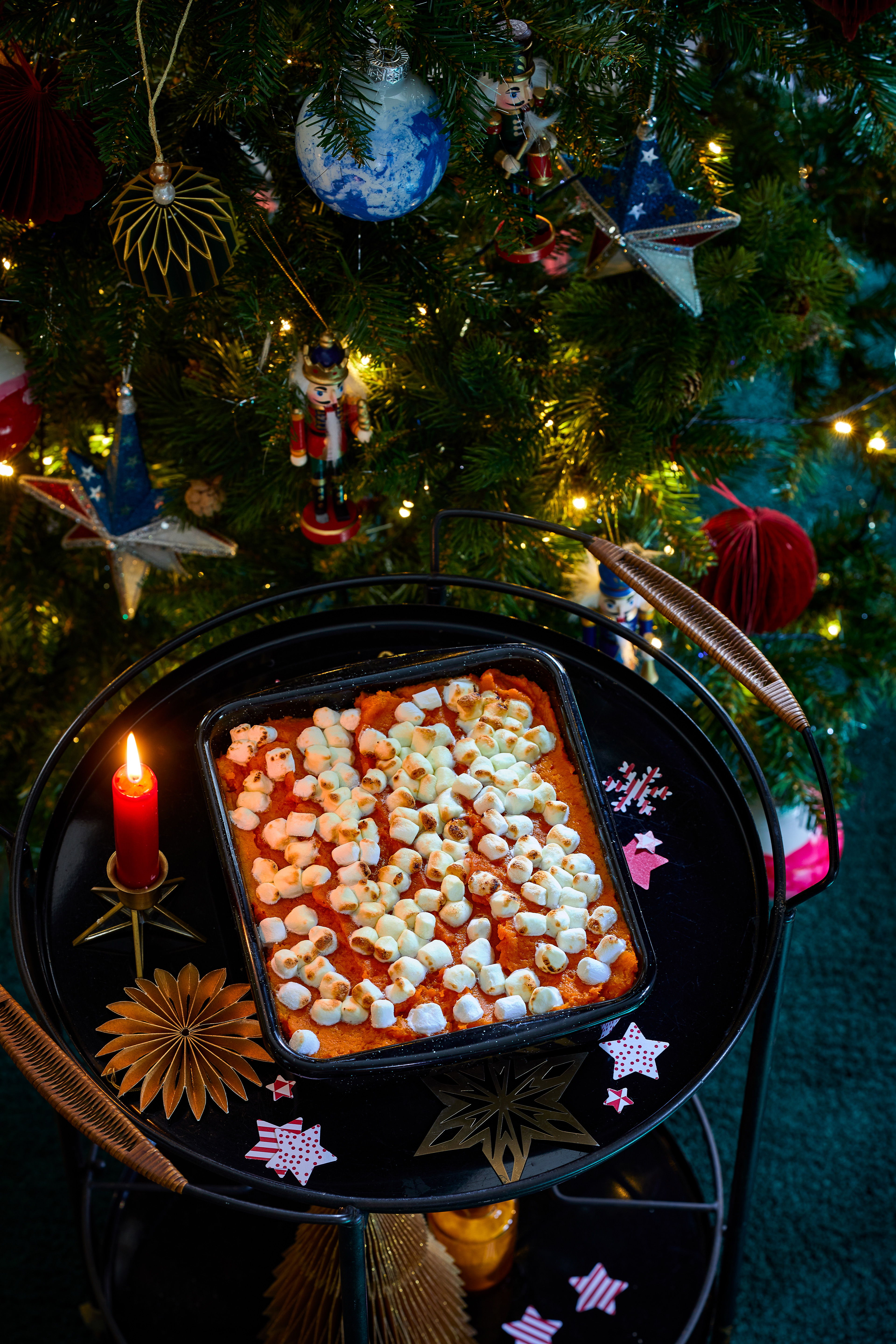 Zoete-aardappelgratin met marshmallows