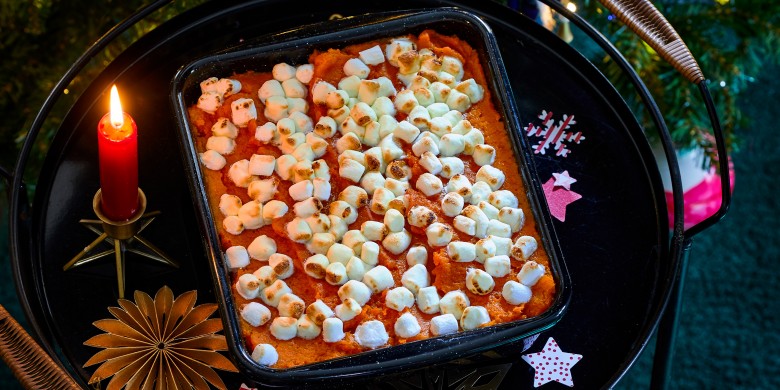 Zoete-aardappelgratin met marshmallows