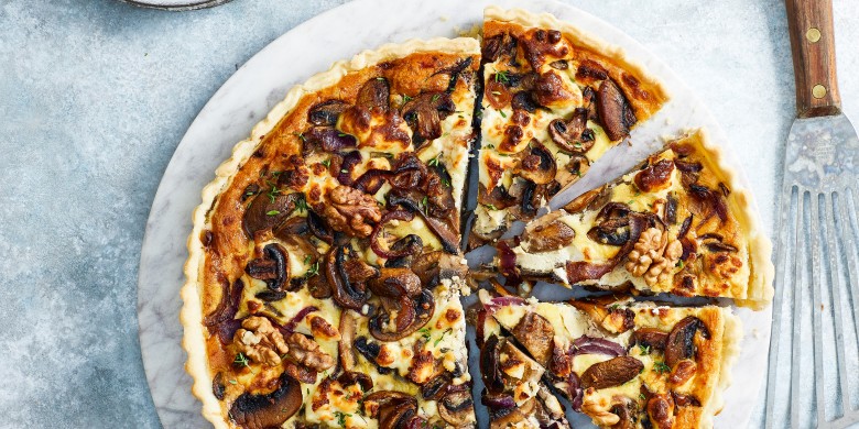 Quiche met paddenstoelen en geitenkaas