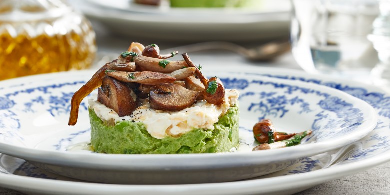 Doperwtentaartje met paddenstoelen