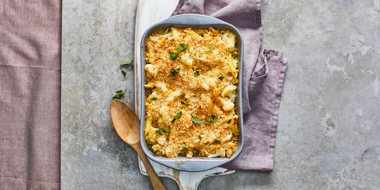Gegratineerde pastaschotel met bloemkool