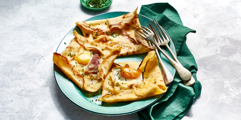 Hartige crêpes met ham en ei