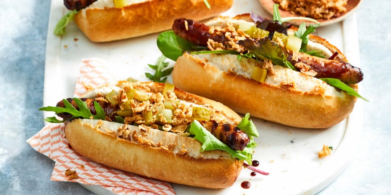Sticky chipolata hotdogs