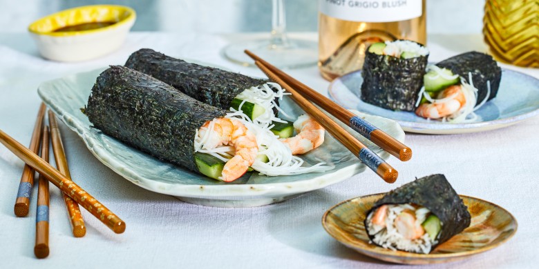 Sushi met mihoen en garnalen