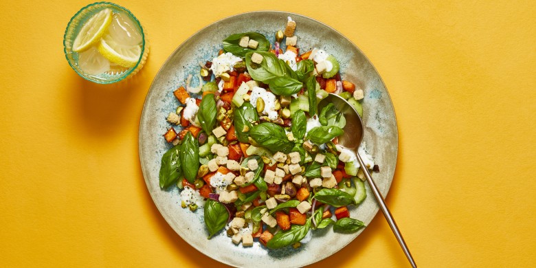 Zoete-aardappelsalade met spekjes
