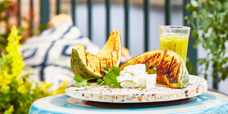 Geroosterde meloen met mango-koriandersaus