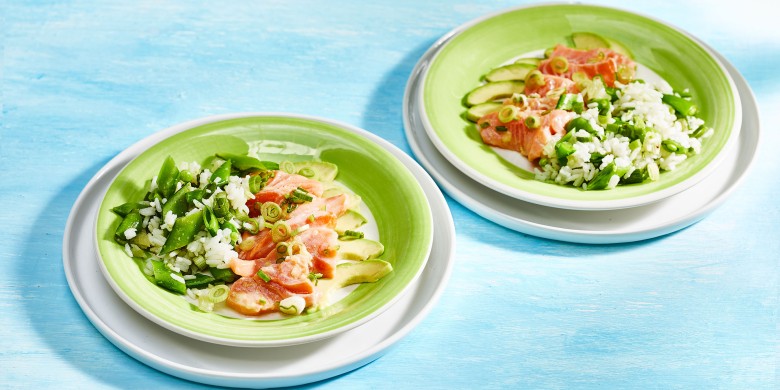 Ceviche van zalm met limoen en rijstsalade