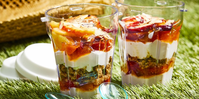 Perzik-cheesecake trifle cups