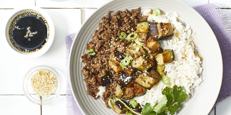 Chinese aubergine met gehakt en soja-knoflooksaus