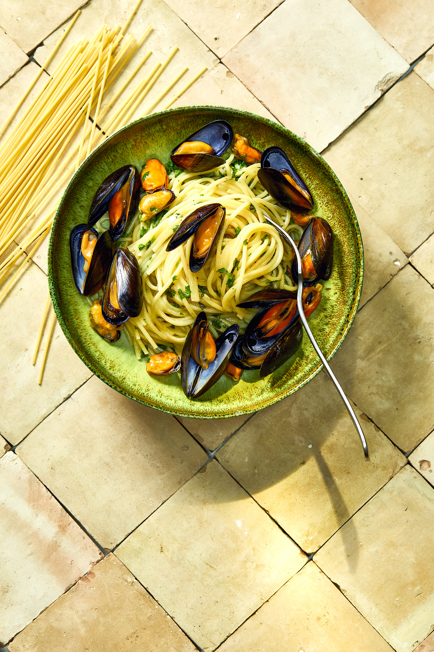 Spaghetti met mosselen en witte wijn