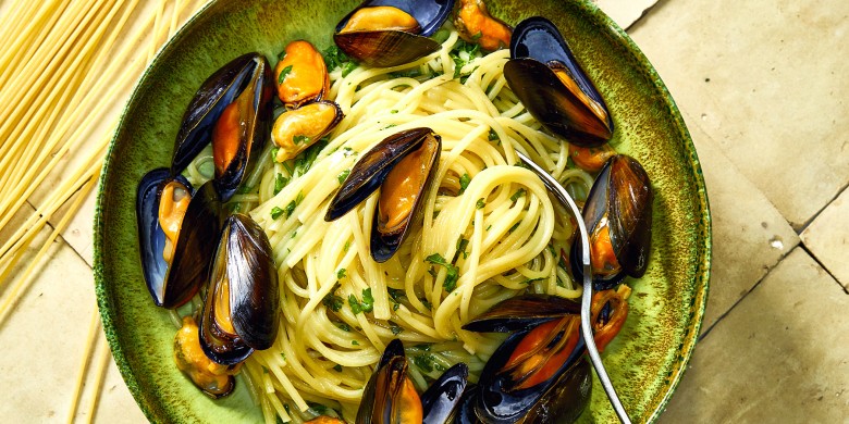 Spaghetti met mosselen en witte wijn 