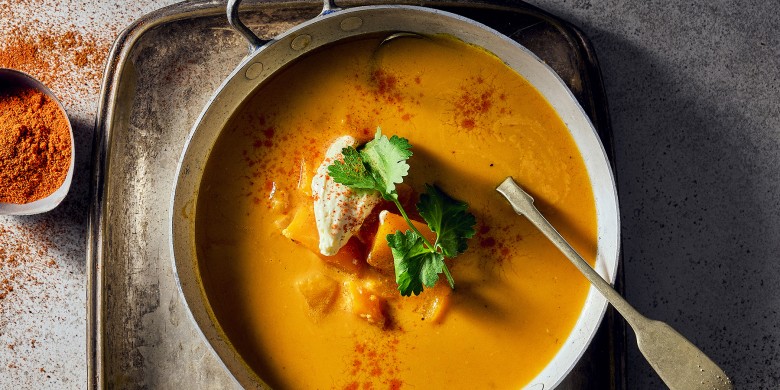 Pittige pompoensoep met gemberroom