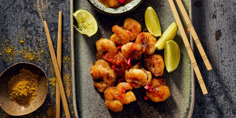 Kleverige tempura-garnalen
