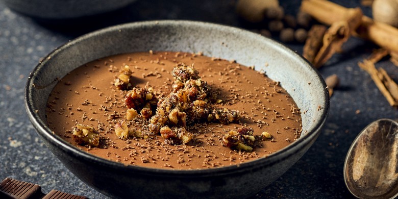 Chocolademousse met pumpkin spice crumble