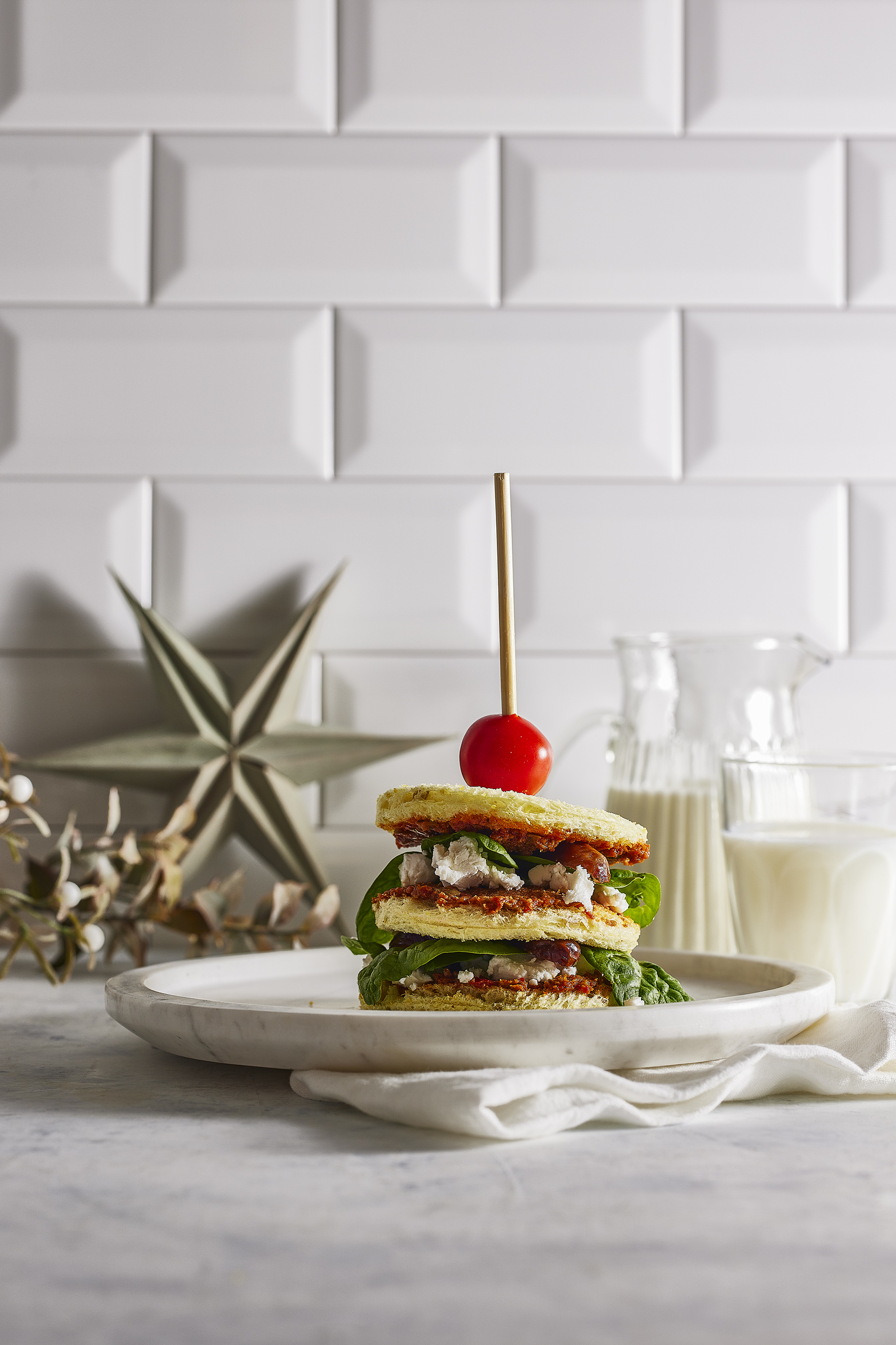 Geitenkaas-spinazie sandwiches