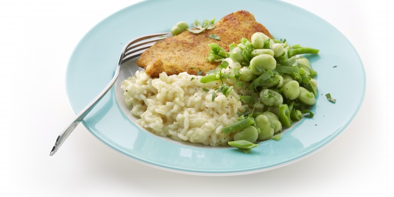Kipschnitzel met mosterdrisotto