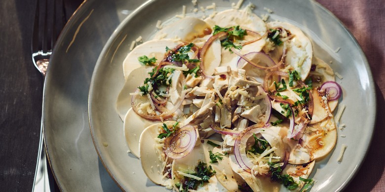 Champignoncarpaccio met parmezaan