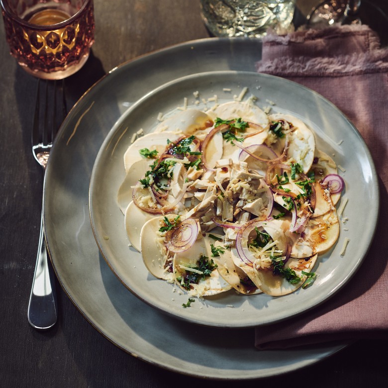 Champignoncarpaccio met parmezaan