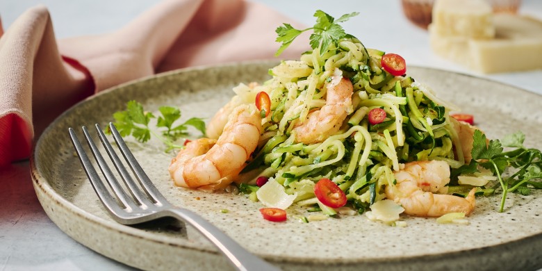 Courgette­spaghetti met garnalen