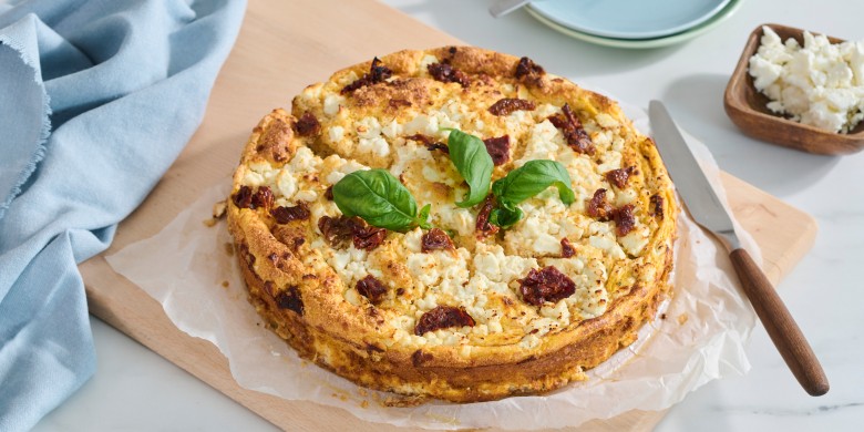 Hartige kwarktaart met pompoen, noten en feta