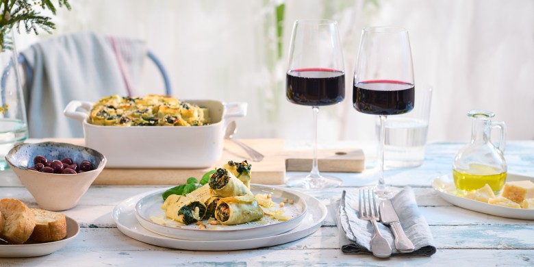 Lasagnerolletjes met geitenkaas en spinazie 