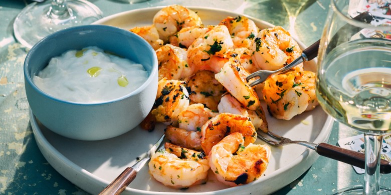 Gegrilde garnalen met sauvignonsaus