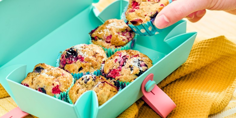 Volkoren frambozen-bessenmuffins 