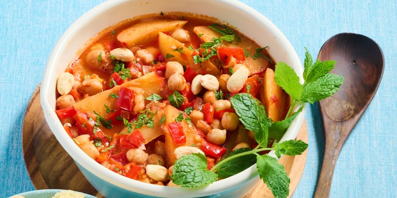 Kikkererwtenstoof met nectarine en citroen-couscous 