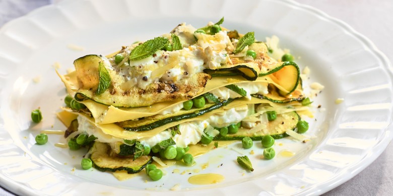 Open lasagne met gegrilde courgette, ricotta en munt 