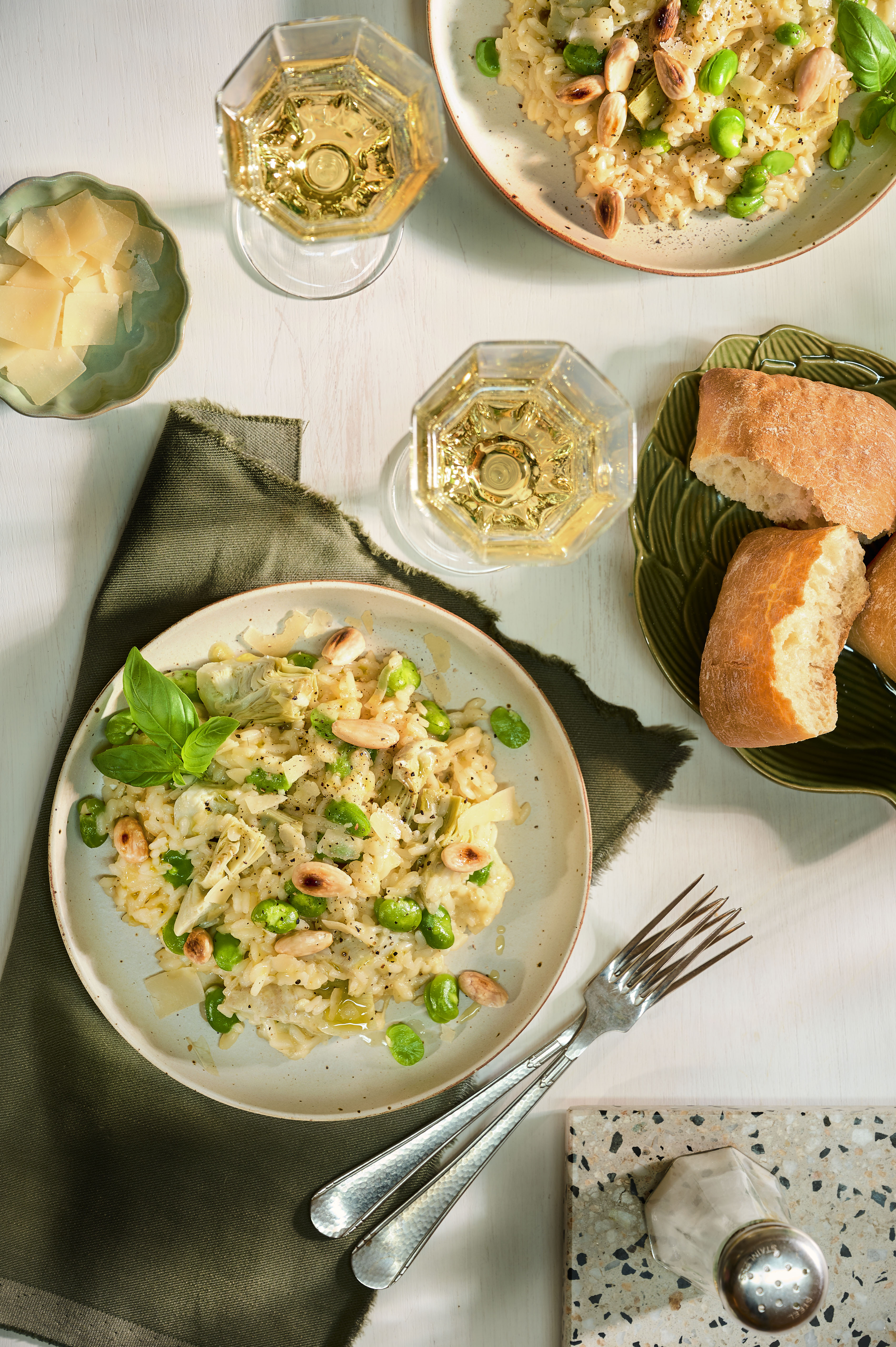 Risotto met artisjokharten en tuinbonen