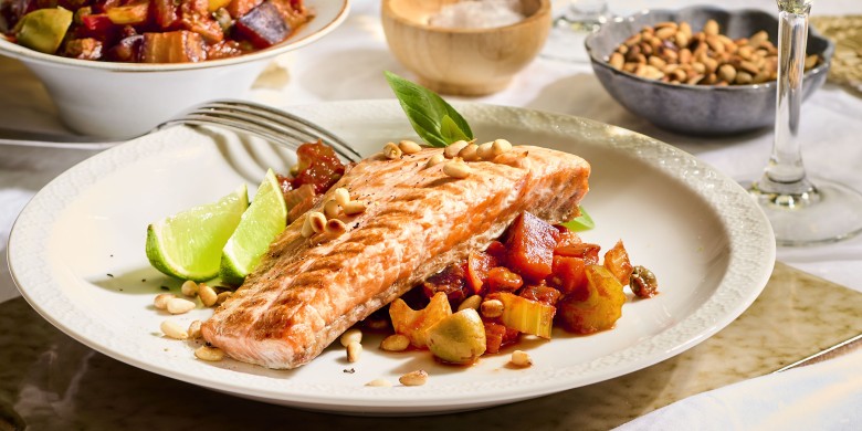 Gegrilde zalm met Siciliaanse caponata 