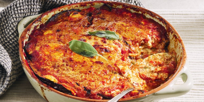 Lasagne van aubergine met geitenkaas 