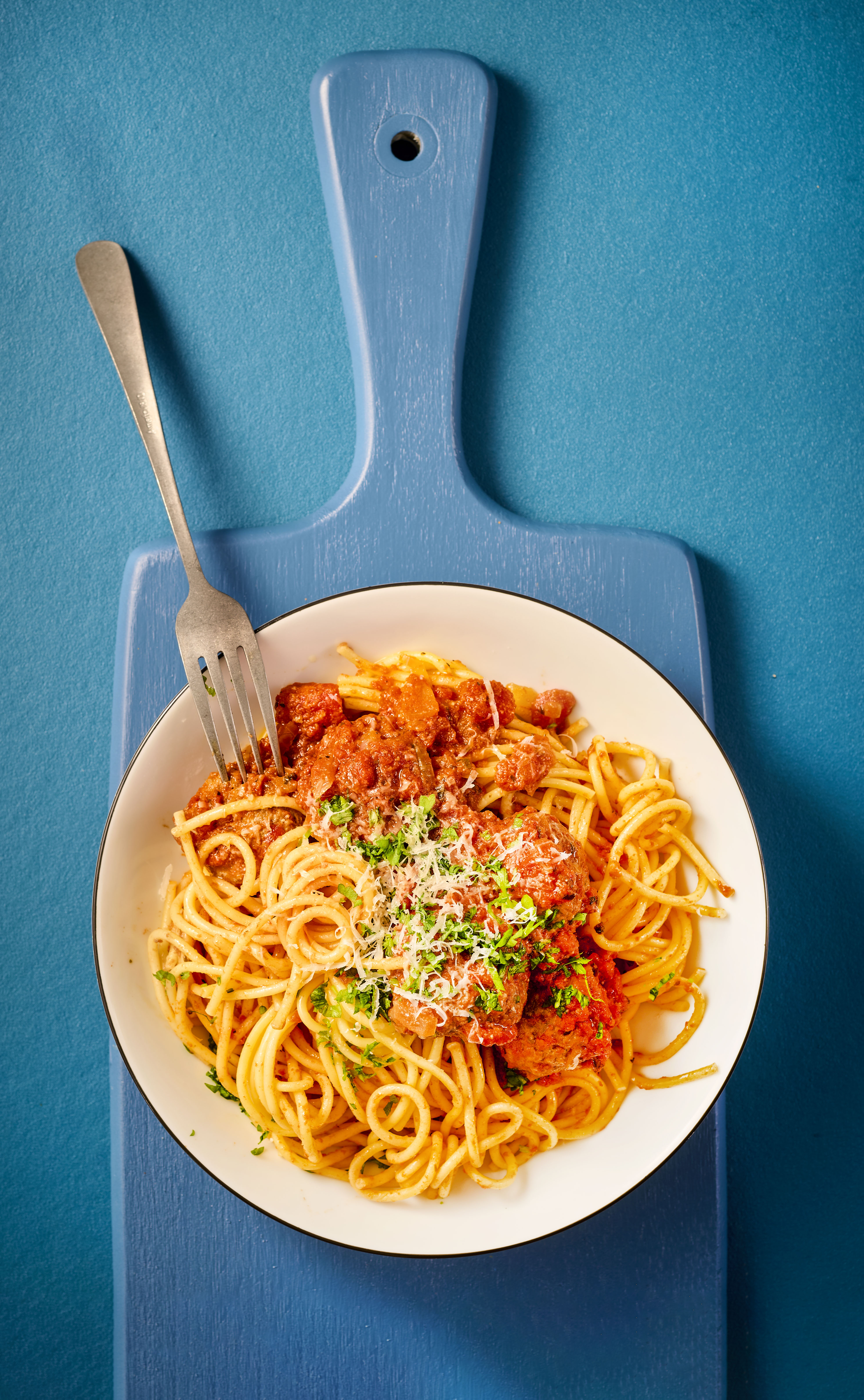 Spaghetti met balletjes in tomatensaus